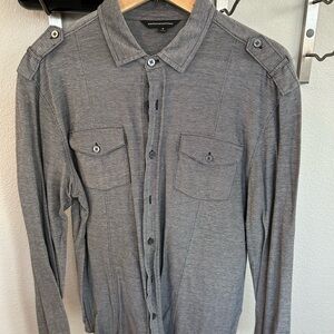 Express Gray Button-Up Long Sleeve Knit Shirt size M